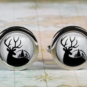 Stag and full moon cufflinks, deer cuff links gift for hunter deer hunting cufflinks wedding or anniversary gift woodland cufflinks
