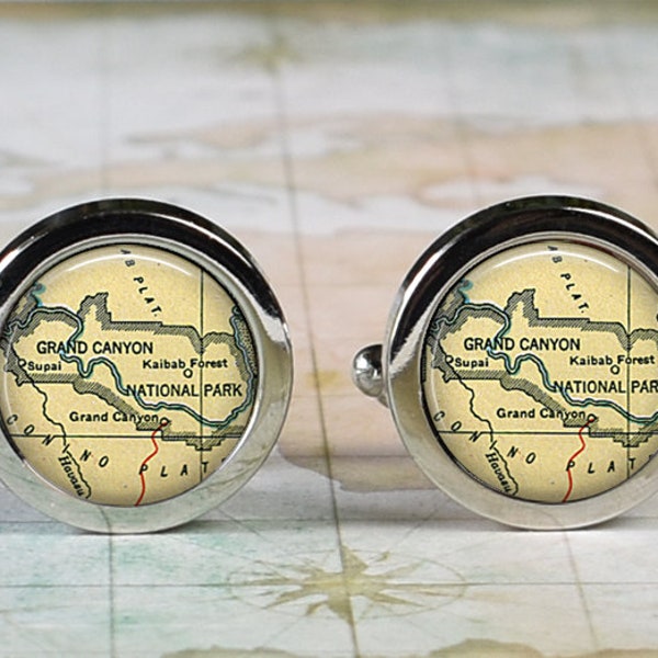 Grand Canyon cufflinks, Grand Canyon National Park map cufflinks wedding gift anniversary gift for groom or groomsmen hiking camping gift