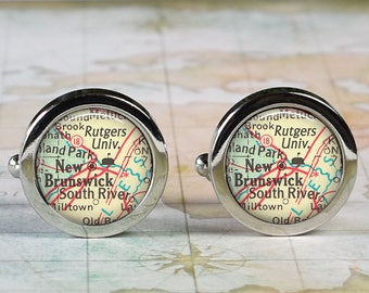 Rutgers University cufflinks, University map cufflinks graduation gift for college student gift for graduate alumni New Brunswick NJ map