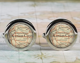 Kansas City cufflinks, Kansas City map cufflinks wedding gift anniversary map gift for groom gift for men gift for groomsmen or best man