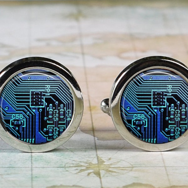 Computer circuit board cufflinks, computer cufflinks gift for computer programmer or engineer Father's Day gift for Dad graduation gift C05
