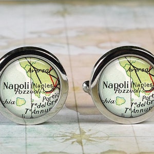 Naples cufflinks, Naples Italy map cufflinks Napoli map anniversary gift Italian cufflinks gift for groomsmen or best man travel gift