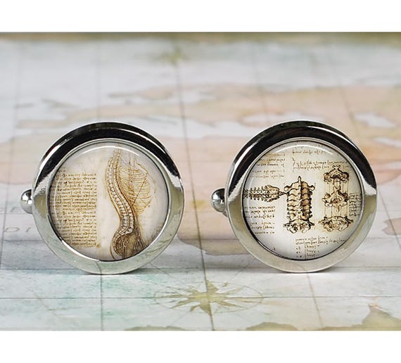 DaVinci Anatomical Drawing, Spinal Cord cufflinks, orthopedist cufflinks orthopaedic or spinal surgeon gift chiropractor gift