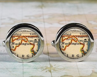 George Washington University cuff links, GWU map cufflinks graduation gift college student alumni map gift for men Washington DC map