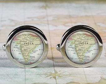 India cufflinks, India map cufflinks anniversary or wedding gift for groom or groomsmen or best man Father's Day gift for Dad