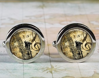 Saxophone cufflinks, gift for musician or sax player music music cuff links gift for band member or saxophone music lover music teacher gift