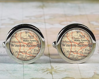 Wake Forest University cufflinks, college map cuff links graduation gift student alumni gift Winston Salem North Carolina map