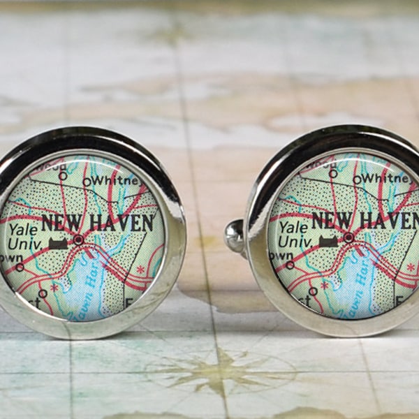 Yale University cufflinks, Yale map cufflinks New Haven CT map graduation gift student alumni gift college cufflinks alma mater gift CM53