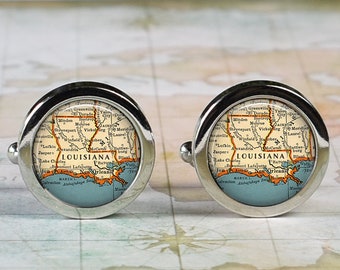 Louisiana cufflinks, Louisiana map cufflinks anniversary or wedding gift for groom or groomsmen retirement gift Father's Day gift for Dad