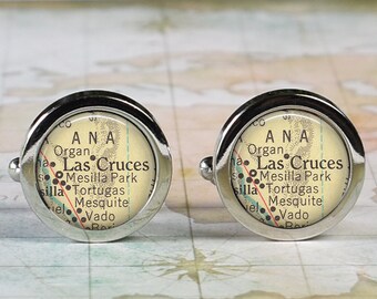 Las Cruces, New Mexico cufflinks, Las Cruces NM map cufflinks wedding or anniversary gift groomsmen or best man gift Father's Day gift