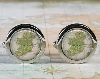 Ireland cufflinks, Ireland map cuff links wedding gift anniversary gift for groom gift for groomsmen or best man Irish Father's Day gift