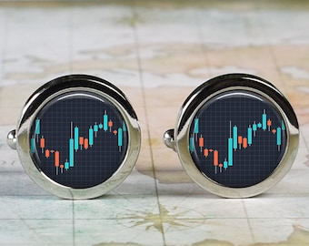 Stock Market cufflinks, gift for stockbroker, investor finance day trader cuff links candlestick graph NYSE gift Father's Day gift for dad