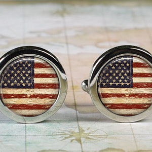 American flag cufflinks, American flag cuff links Father&#39;s Day military gift wedding or anniversary gift for groom or groomsmen best man
