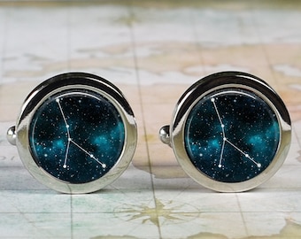 Cancer cuff links, Zodiac cufflinks, wedding, anniversary or birthday gift for him, celestial constellation cufflinks astrology gift