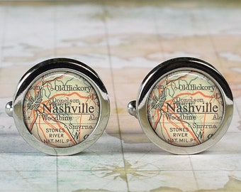 Nashville cufflinks, Tennessee map cufflinks wedding gift anniversary gift for groom gift for men groomsmen best man Father's Day gift