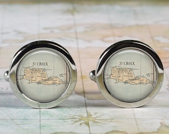 St Croix map cufflinks, US Virgin Islands cufflinks wedding gift or anniversary gift for groom gift for men groomsmen Father's Day gift