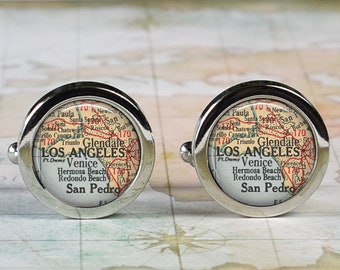 Los Angeles cufflinks, Los Angleles map cufflinks anniversary or wedding gift for groom or groomsmen best man Father's Day gift for Dad