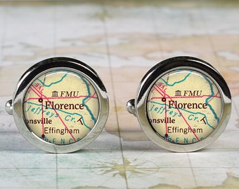 Francis Marion University cuff links, FMU map cufflinks Florence SC map gift college student gift freshman or graduation gift CM207