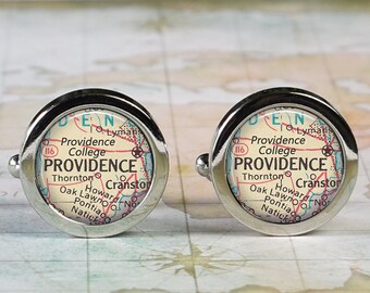 Providence College map cufflinks, college cufflinks graduation gift student alumni gift Providence Rhode Island map cuff links