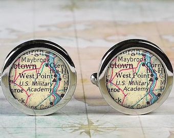 West Point Military Academy cufflinks, West Point map cufflinks, military gift Army gift graduation gift Father&#39;s Day gift for Dad CM24