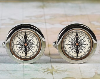 Nautical Compass cufflinks, compass cufflinks graduation gift nautical boating gift for sailor or yachtsman gift for traveler or graduate