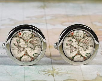 Antique World cuff links, World map cufflinks wedding gift anniversary gift for groom groomsmen gift for best man Dad Father's Day gift