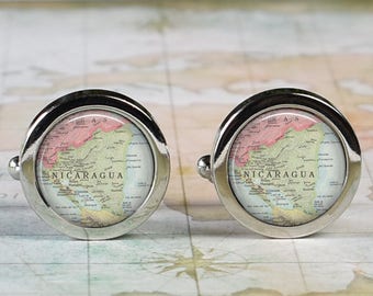 Nicaragua cufflinks, Nicaragua map wedding gift anniversary gift map cufflinks gift for groomsmen or best man Father's Day gift for Dad