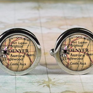 Denver Colorado cuff links, Denver map cufflinks wedding gift anniversary gift for groom gift for him groomsmen best man Father&#39;s Day gift
