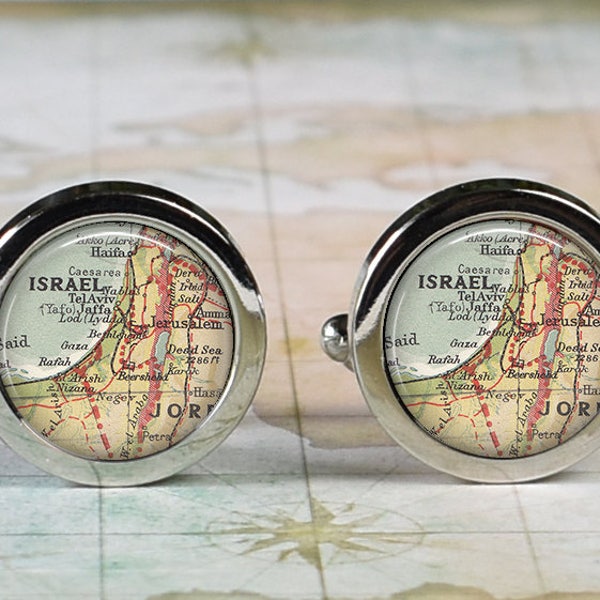 Israel cuff links, Israel map cufflinks wedding gift anniversary gift for groom gift for groomsmen or best man Father's Day gift