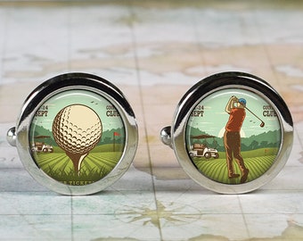 Vintage Golf Poster cufflinks, golf cufflinks golfing gift for golfer Father's Day gift anniversary or wedding gift for groom or groomsmen