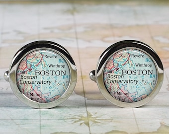 Boston Conservatory cufflinks, school cufflinks  graduation gift student alumni gift retirement gift Boston Massachusetts map cuff links