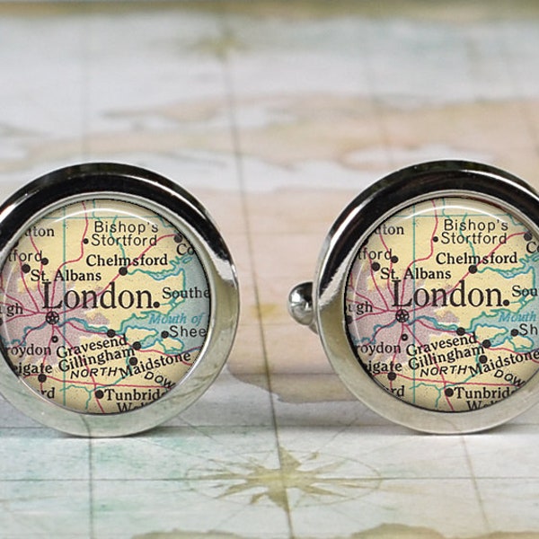 London cufflinks, London map cufflinks anniversary or wedding gift groomsmen or best man travel gift Father's Day gift for Dad