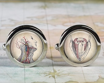 ENT cufflinks, antique anatomical illustration cuff links for ear nose and throat doctor medical student graduation gift laryngologist