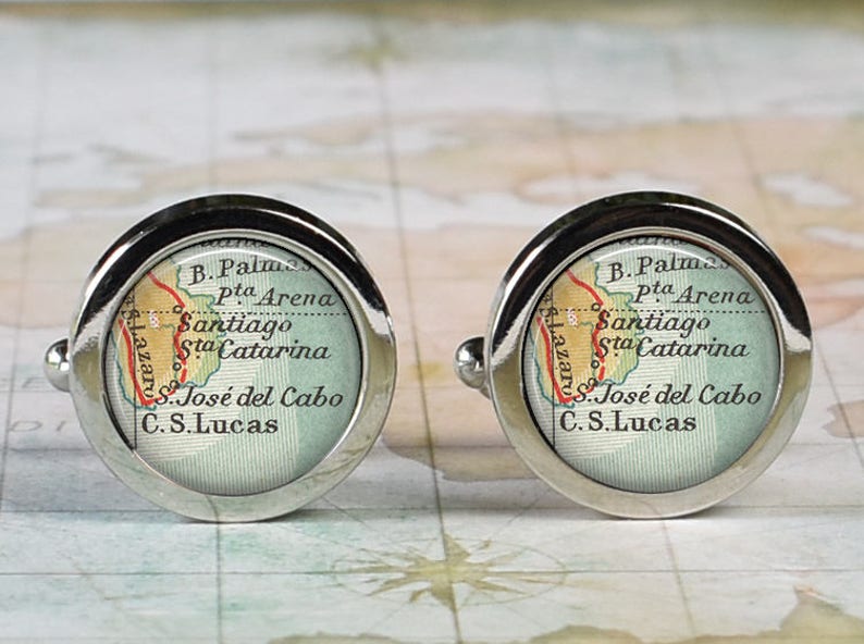 Cabo San Lucas cuff links, Cabo map cufflinks Los Cabos destination wedding gift for groom map cuff links groomsmen or best man gift image 1