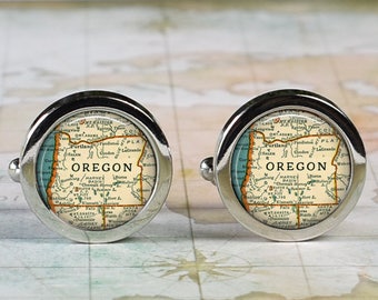 Oregon map cufflinks, Oregon cuff links wedding or anniversary gift for groomsmen or best man State of Oregon cufflinks Father's Day gift