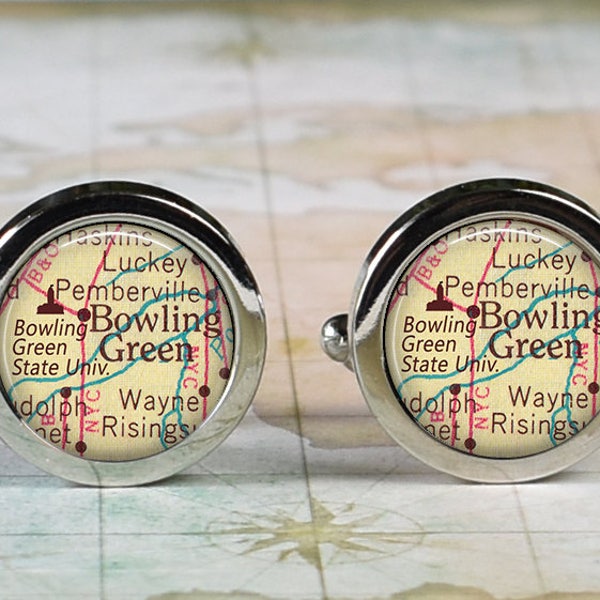 Bowling Green State University cuff links, map cufflinks college student gift graduation gift Father's Day map gift CM200