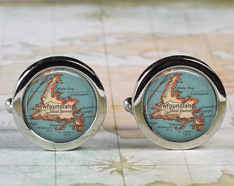 Newfoundland cufflinks, Newfoundland map cuff links anniversary or wedding gift Canadian travel gift Father's Day gift for Dad