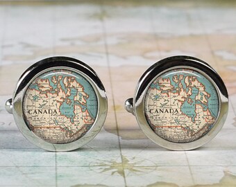 Canada cufflinks, Canada map cufflinks anniversary or wedding gift for groomsmen or best man travel gift Father's Day gift for Dad