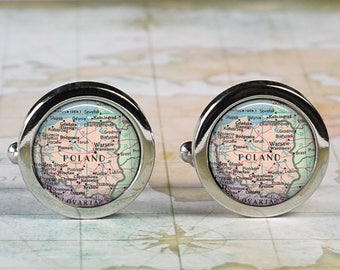 Poland cufflinks, Poland map cufflinks anniversary or wedding gift for groomsmen men's gift travel gift Father's Day gift for Dad