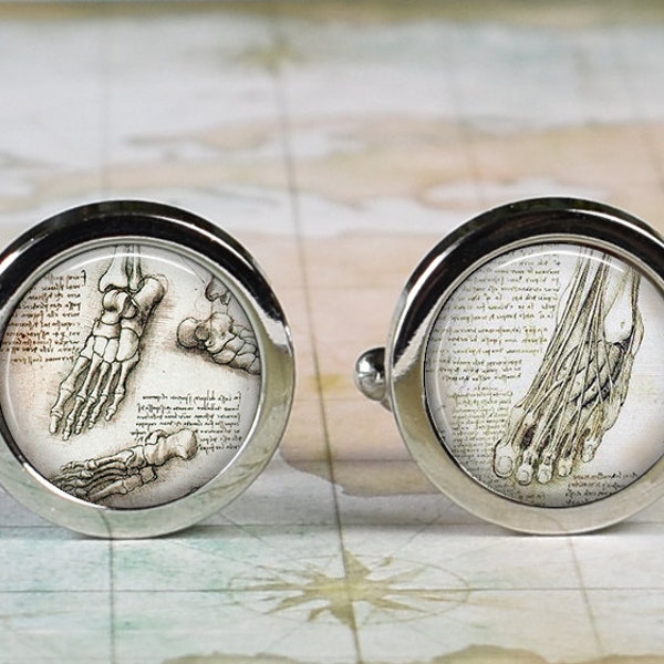 Podiatrist cufflinks, foot doctor cuff links DaVinci anatomical drawing gift for podiatrist or podiatry student antique foot drawings