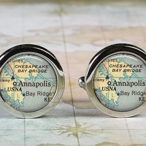 Annapolis cuff links, USNA cuff links Annapolis map cufflinks US Naval Academy graduation gift wedding gift anniversary Father's Day gift image 1