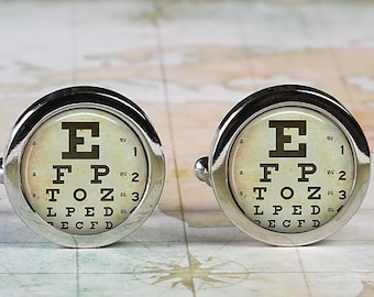 Eye chart cufflinks,  ophthalmologist cufflinks, gift for optometrist or optician  student gift graduation gift
