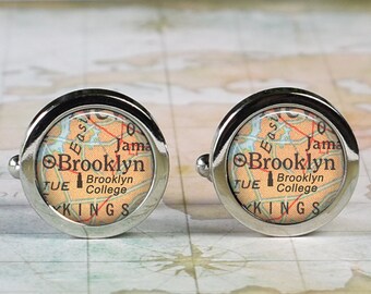 Brooklyn College map cufflinks, Brooklyn NY map college map cuff links graduation gift Father's Day gift college student gift CM217