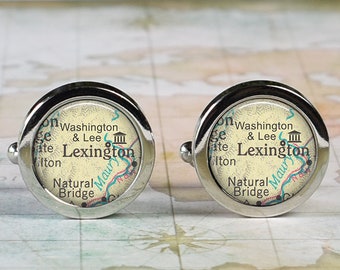 Washington and Lee University cufflinks, W&L map cuff links graduation gift college student alumni gift Lexington Virginia map gift CM215