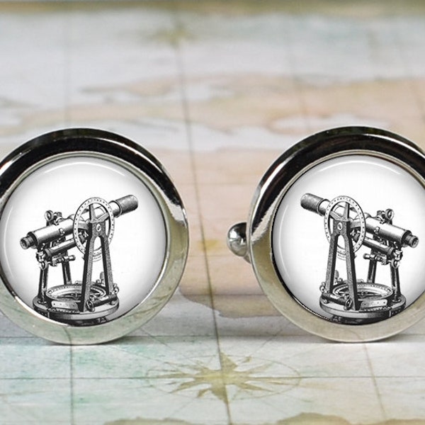 Antique surveyor's transit cufflinks, surveying cuff links, gift for civil engineer graduation gift Father's Day gift for Dad groomsmen gift