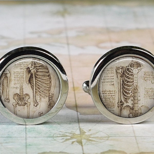 DaVinci Anatomical cufflinks, orthopedist cufflinks orthopaedic surgeon gift chiropractor cufflinks orthopedic nurse or medical student gift