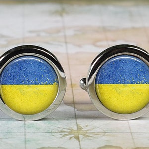 Ukrainian flag cufflinks, flag of Ukraine cufflinks wedding gift anniversary gift for groom or groomsmen best man Father&#39;s Day gift for Dad