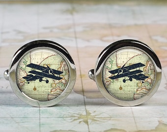 Antique Biplane cufflinks, antique airplane cuff links aviation gift for pilot airman aviation mechanic Father's Day gift for Dad