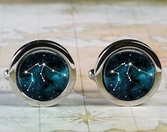 Aquarius cuff links, Zodiac cufflinks, wedding, anniversary or birthday gift for him, celestial constellation cufflinks astrology gift