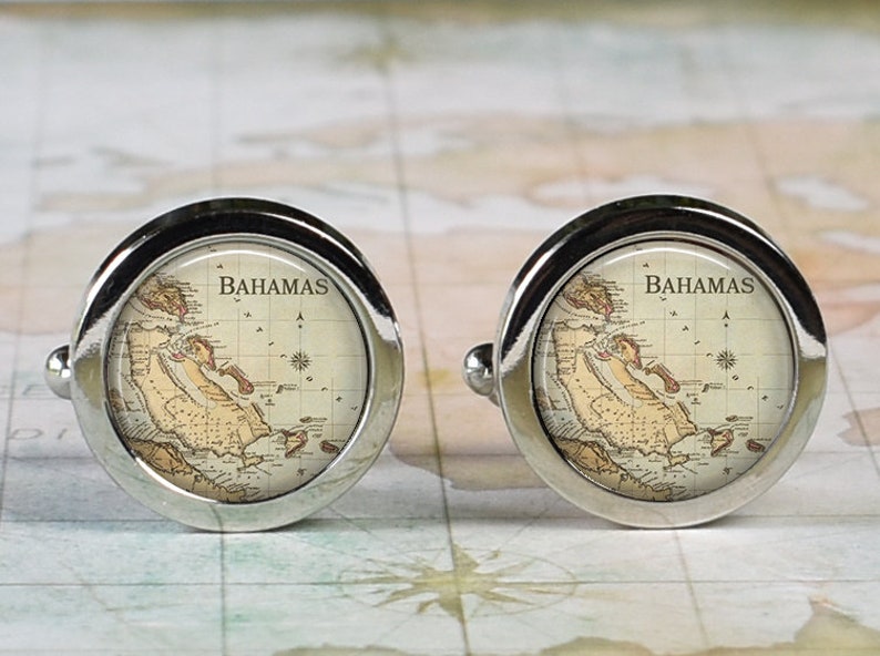 Bahamas cufflinks wedding gift or anniversary gift for groom travel gift groomsmen Father/'s Day gift Bahama Islands map cufflinks